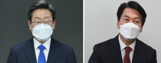 이재명 민주당 상임고문과 안철수 대통령직인수위원장. 연합뉴스